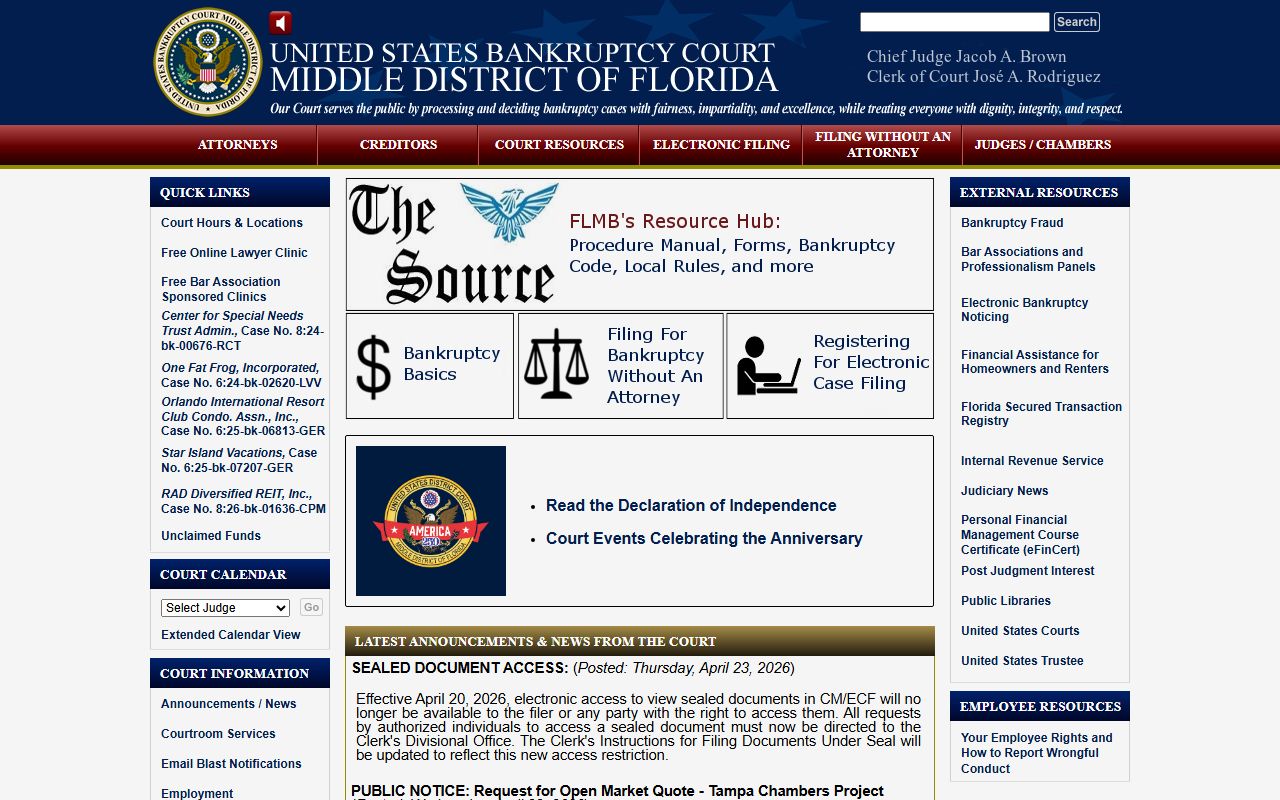 Marion County federal bankruptcy court page for the Middle District of Florida