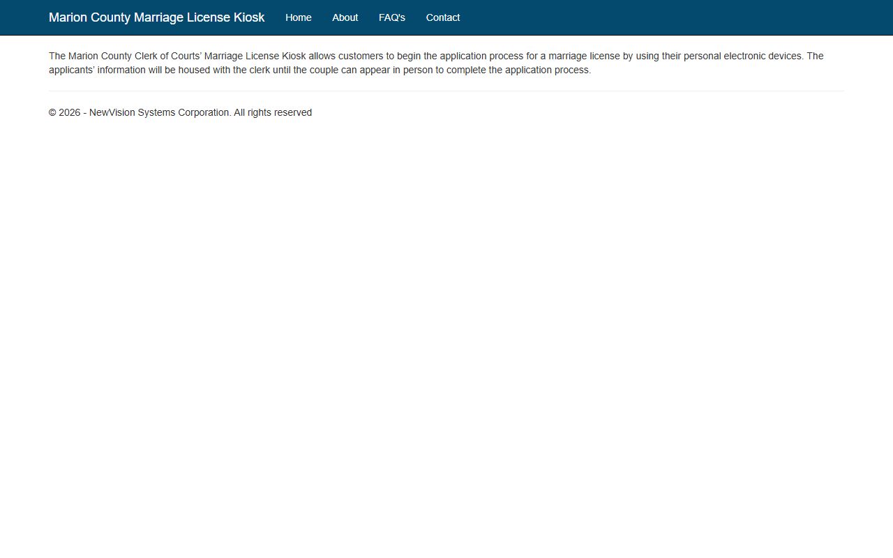 Marion County court records Marriage License Kiosk information page