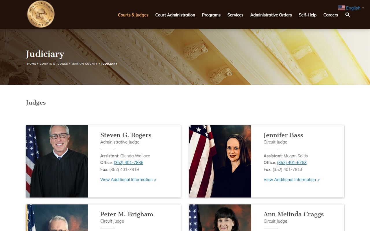 Marion County judiciary list on the Fifth Judicial Circuit site