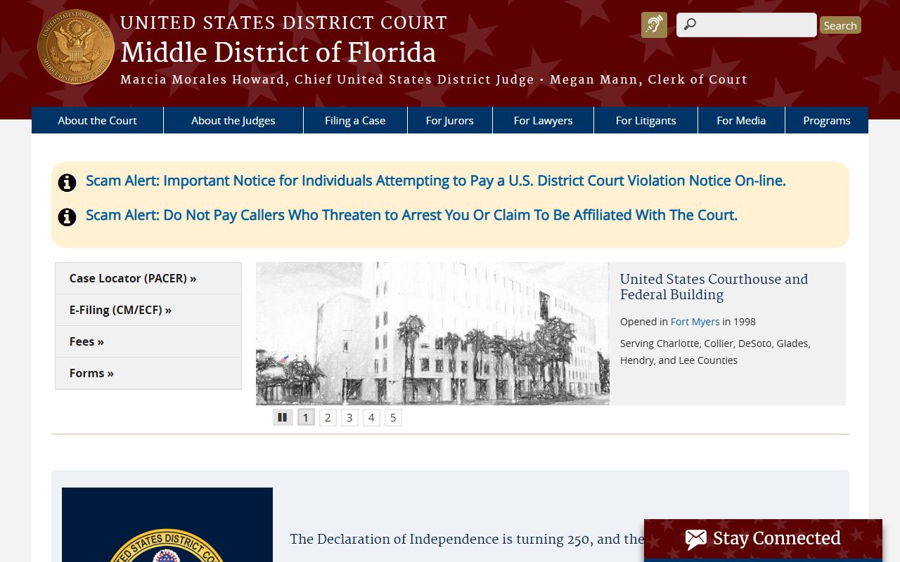 U.S. District Court for the Middle District of Florida home page