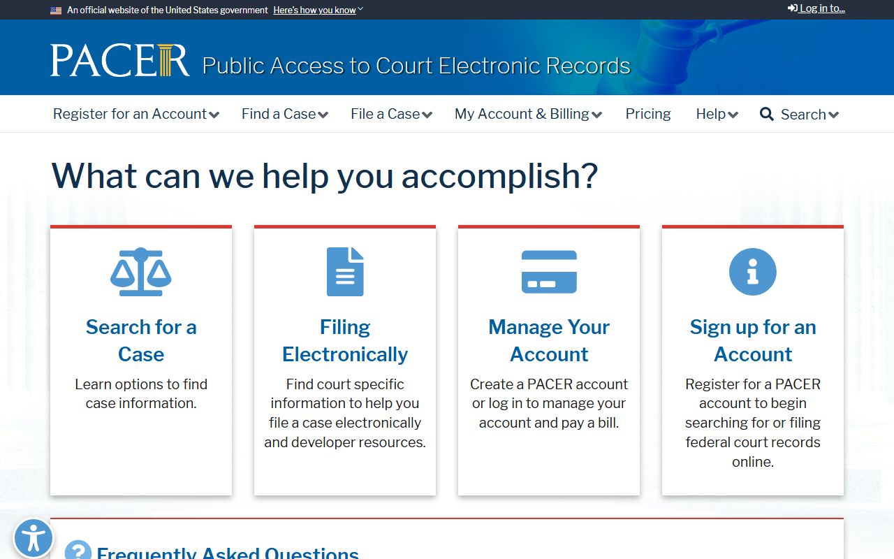 PACER federal court records access portal
