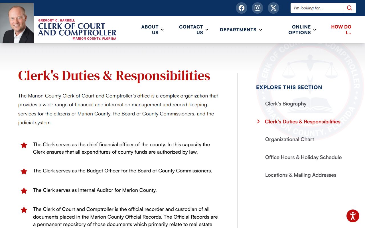 Marion County Clerk duties and court-record responsibilities page