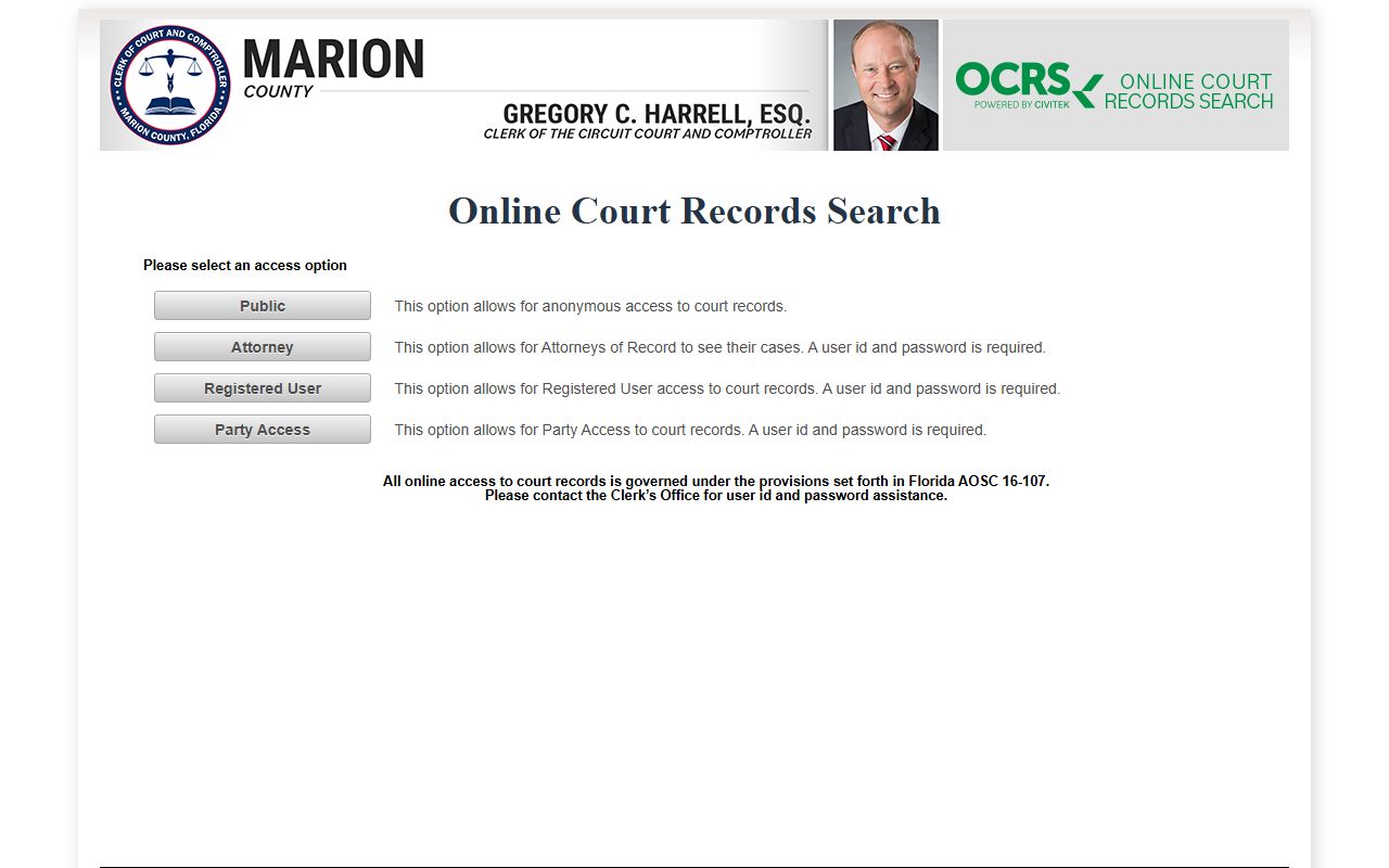 Marion County court records OCRS access options