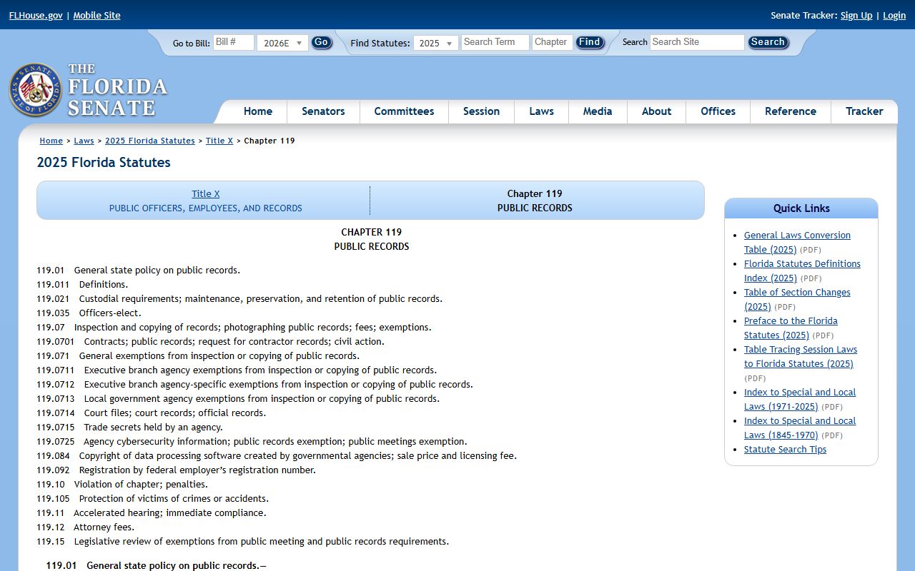 Florida Chapter 119 public records law for Marion County court records