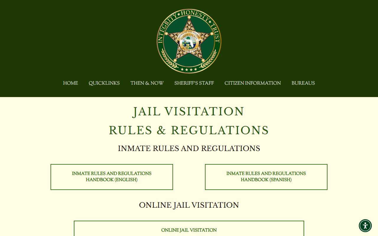 Marion County Sheriff jail visitation, phone, canteen, and deposit rules