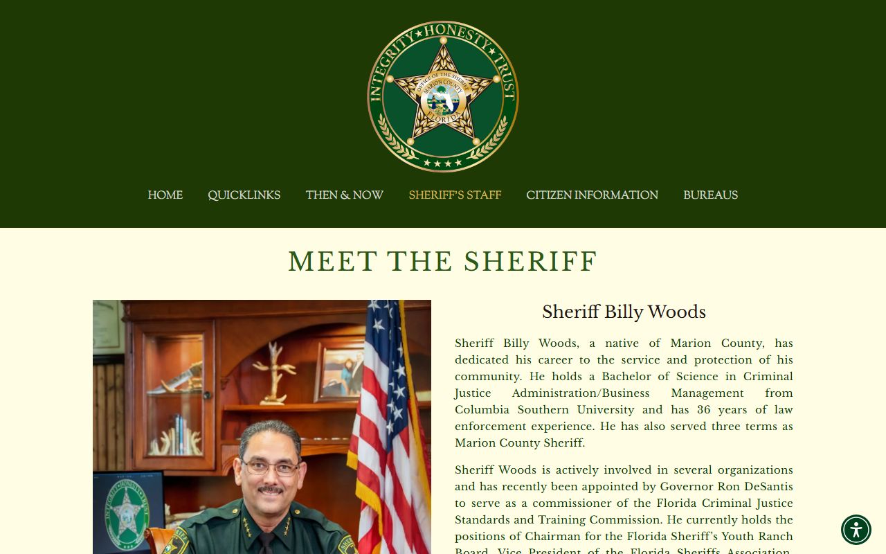 Sheriff Billy Woods biography on the Marion County Sheriff website