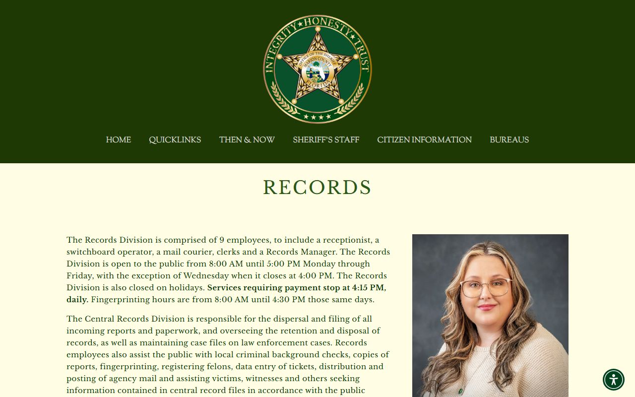Marion County Sheriff Records Division page for inmate-related records