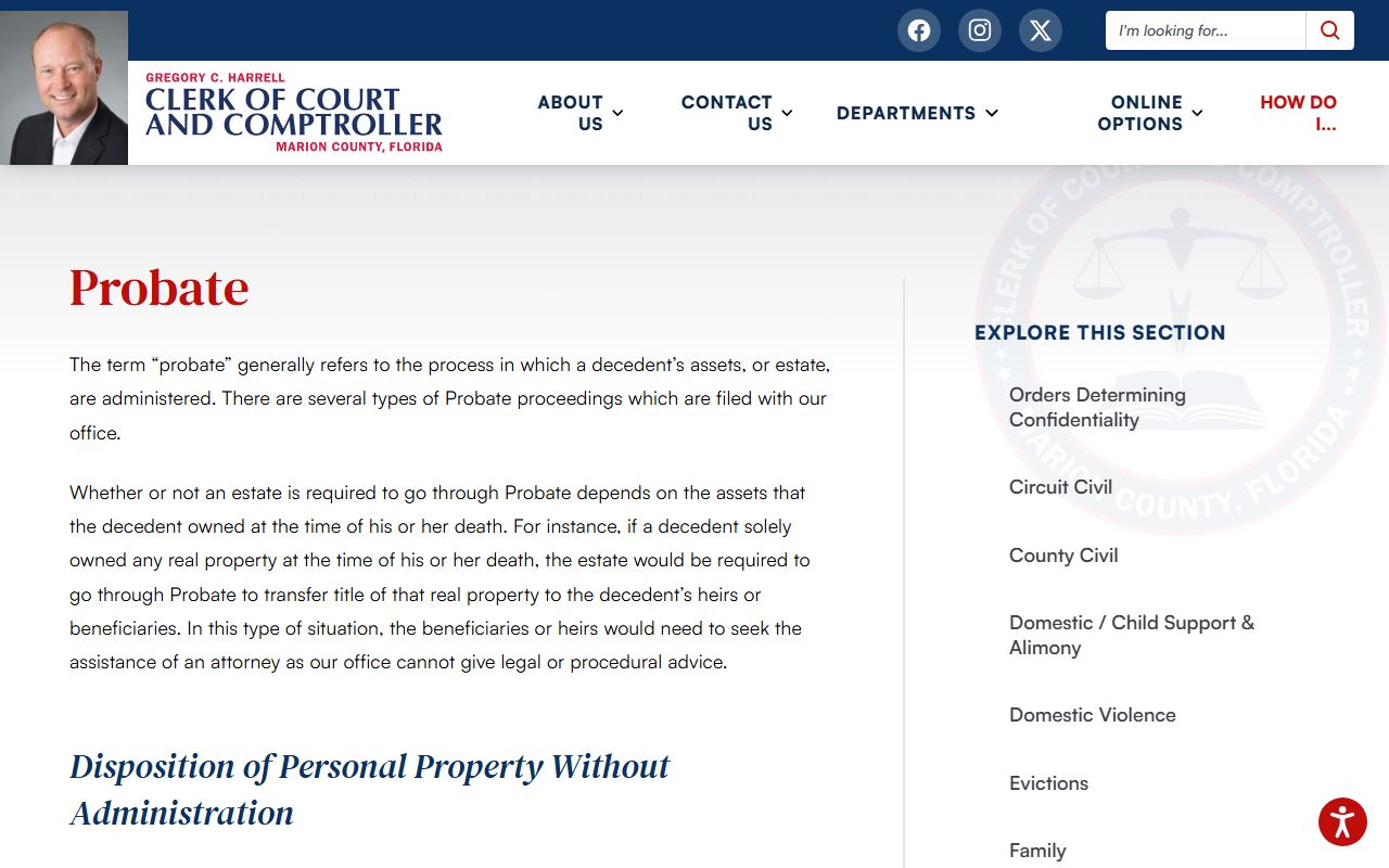 Marion County Clerk probate guidance page on marioncountyclerk.org