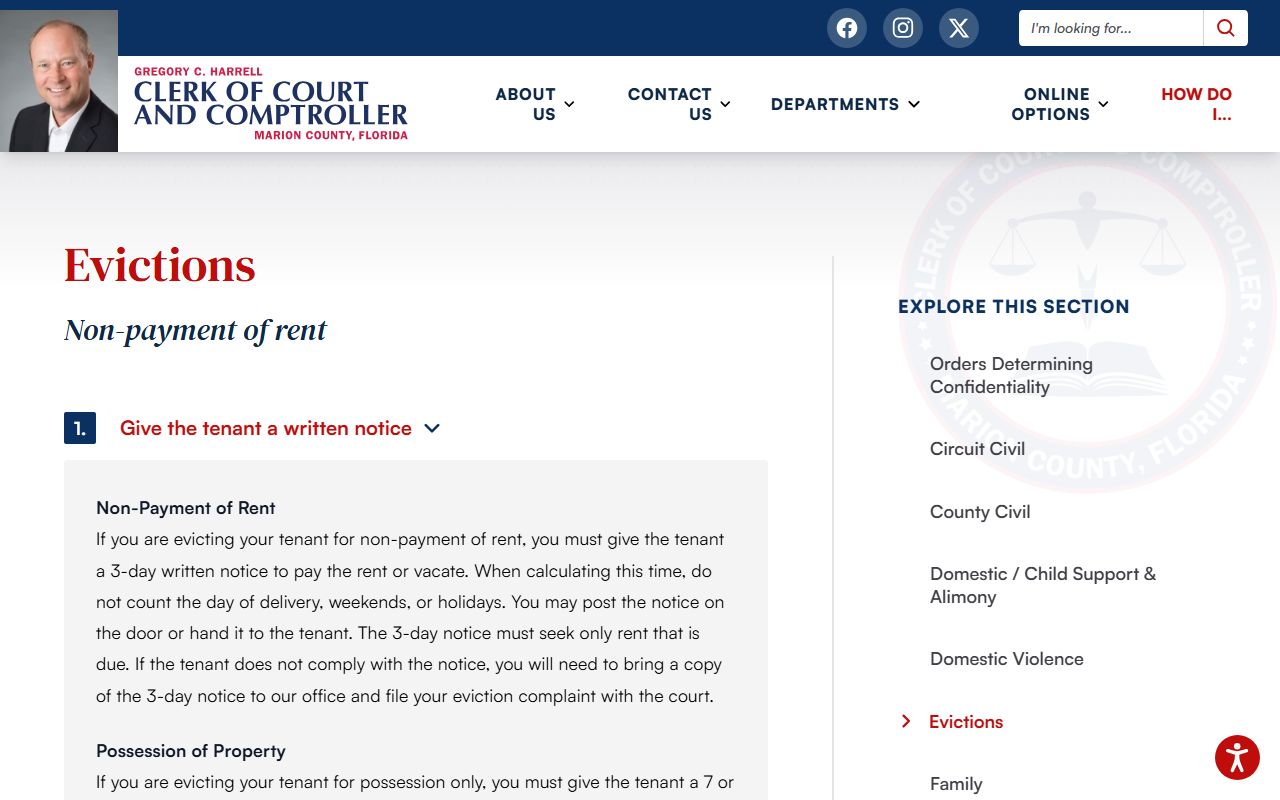 Marion County Clerk civil courts and eviction page on marioncountyclerk.org