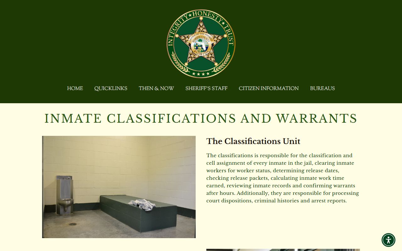 Marion County Sheriff inmate classification and warrants unit page describing FCIC and NCIC entry duties